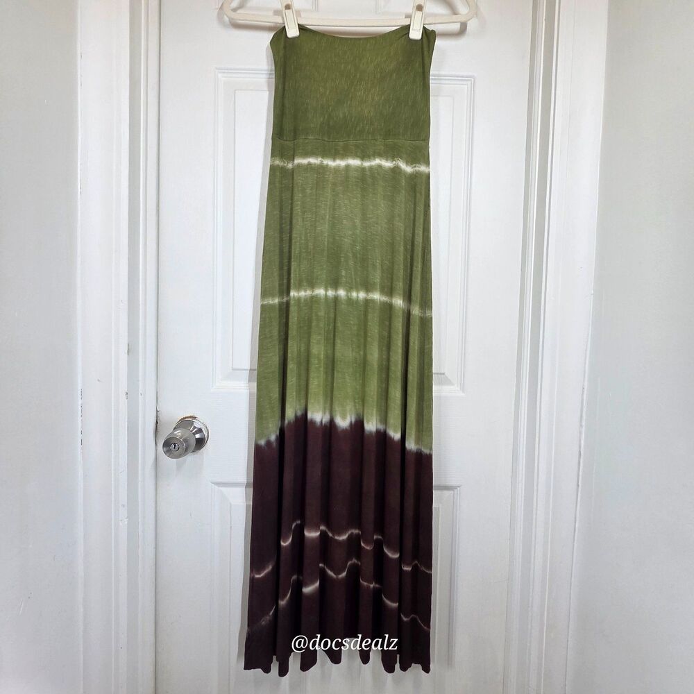 Lucky Brand Tube Dress Midi Green and Brown Women's XS - Picture 2 of 5